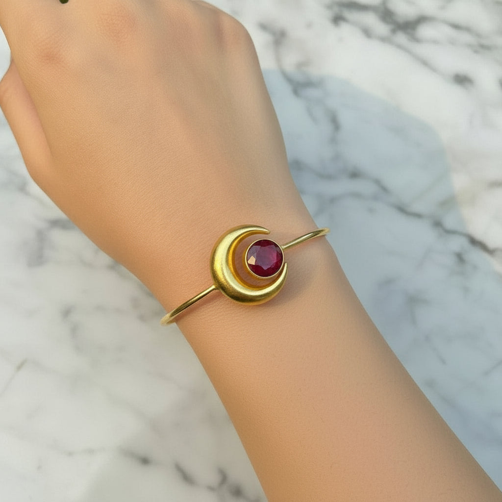 Ruby Crescent Adjustable Golden Bracelet