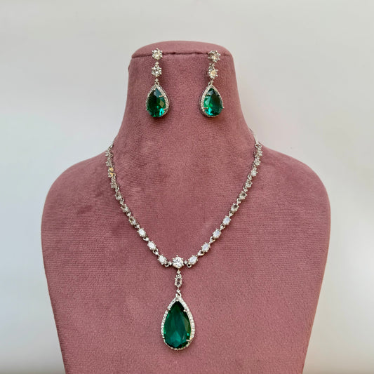 Green American Diamond Jewelry Set