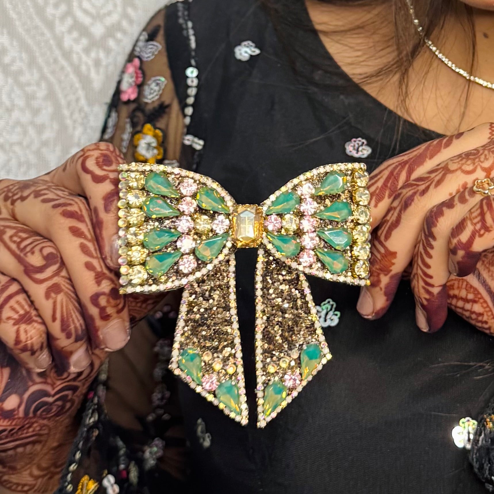 Bejewelled Green Luxe Bow Hair Clip