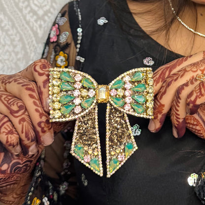 Bejewelled Green Luxe Bow Hair Clip