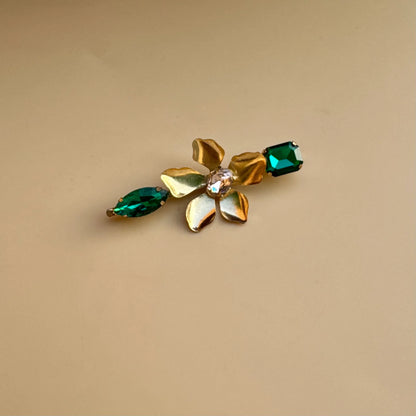 Emerald Floral Crystal Hair Pin