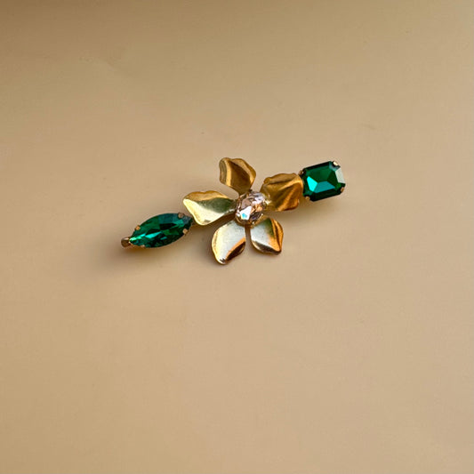Emerald Floral Crystal Hair Pin