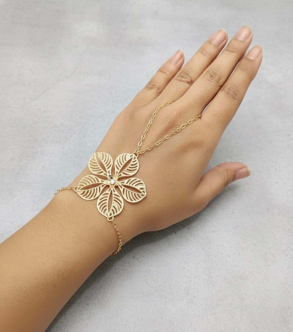 Golden Floral Hand Harness Bracelet | Hand Chain | Hathphool
