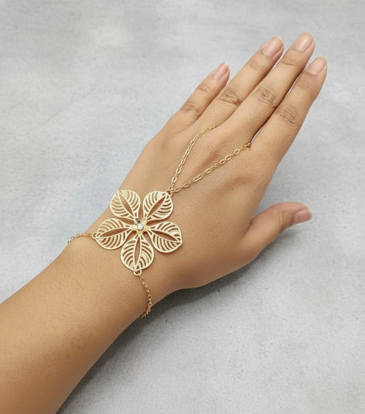 Golden Floral Hand Harness Bracelet | Hand Chain | Hathphool