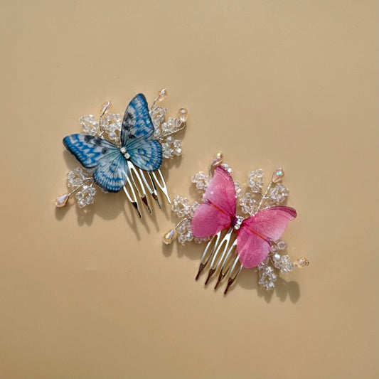 Butterfly Crystal Hair Clips – Pink & Blue Set