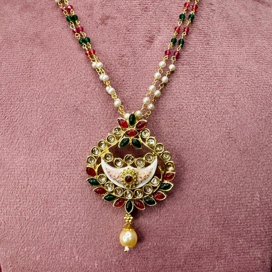 Regal Crescent Kundan Necklace Set – Ruby & Green