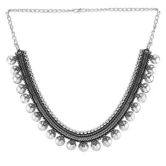 Oxidised Silver-Toned Necklace with Ghungroo Detailing