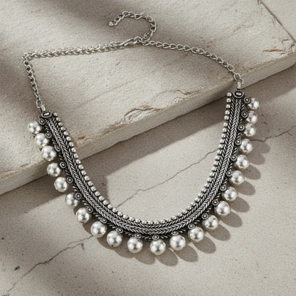 Oxidised Silver-Toned Necklace with Ghungroo Detailing
