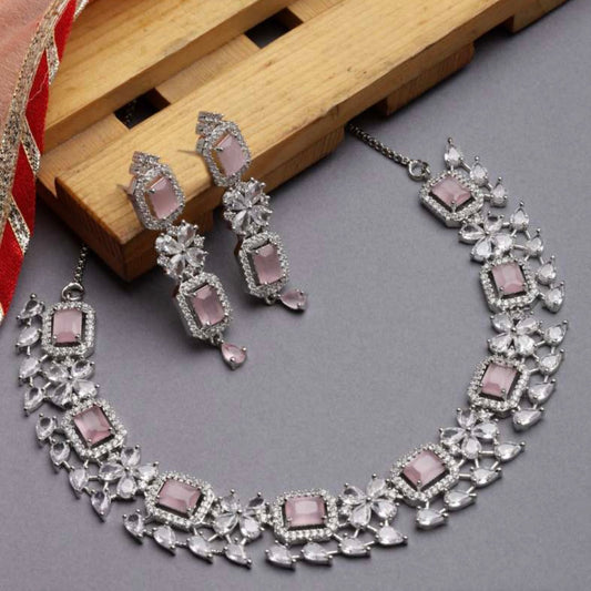 Blush Radiance Rhodium-Plated American Diamond Jewelry Set