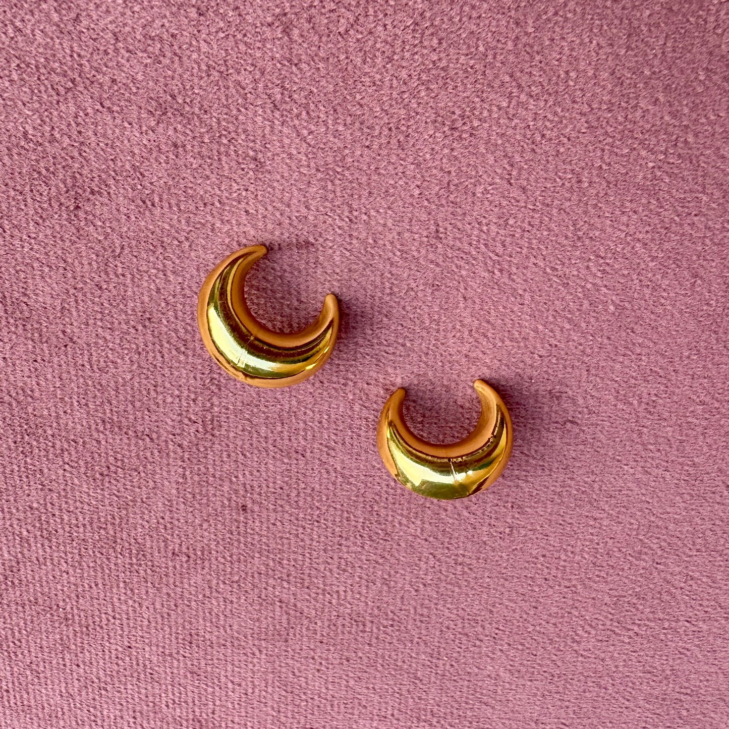 Golden Crescent Moon Stud Earrings