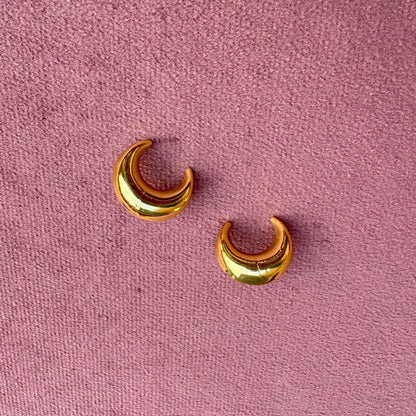 Golden Crescent Moon Stud Earrings