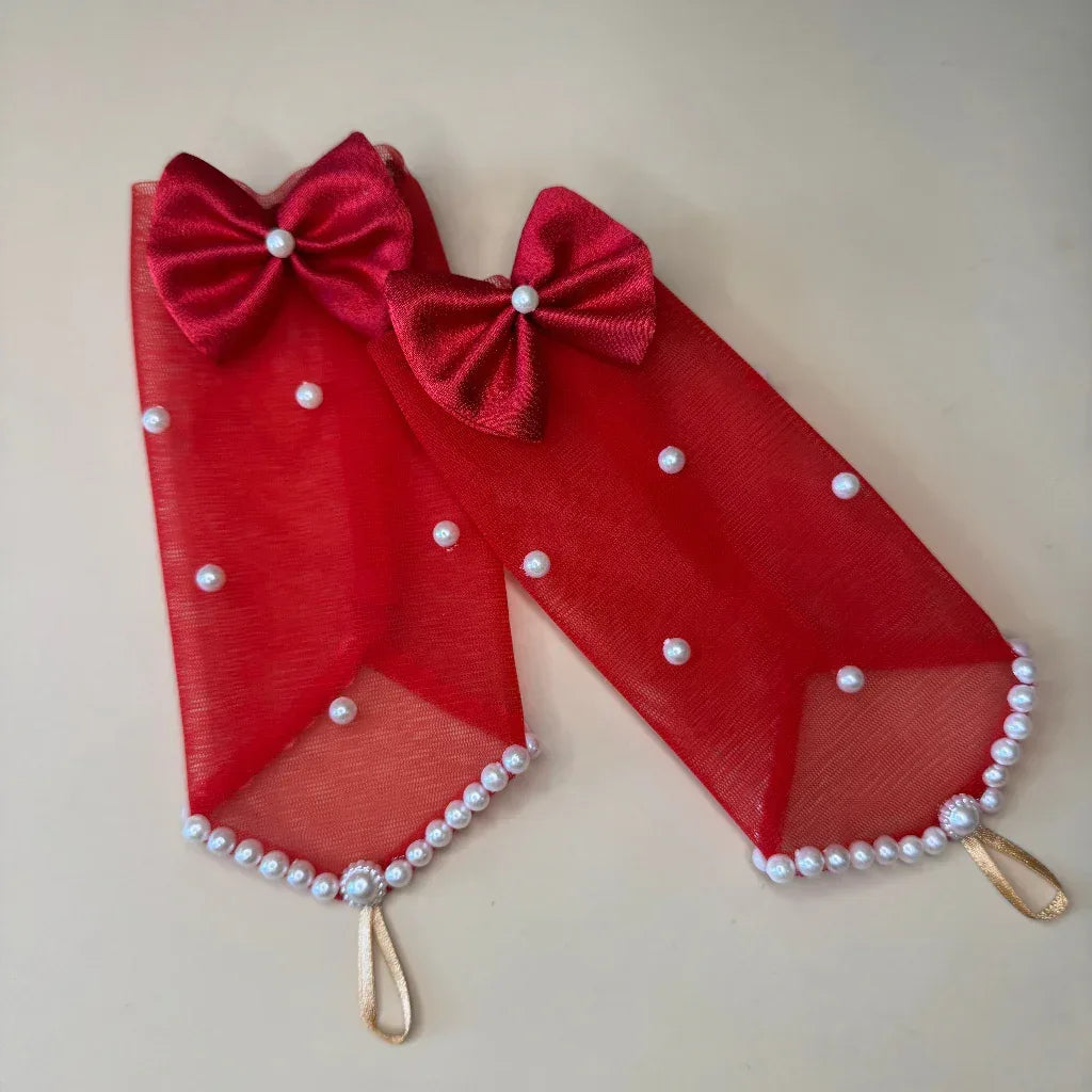 Embellished Red Wrist Gloves