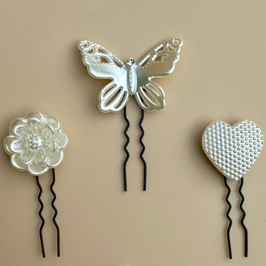 Butterfly & Bloom Pearl Bun Pins Set