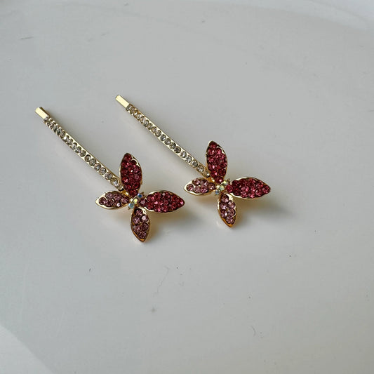 Crystal Sleekline Butterfly Bobby Pins  - Pink and wine