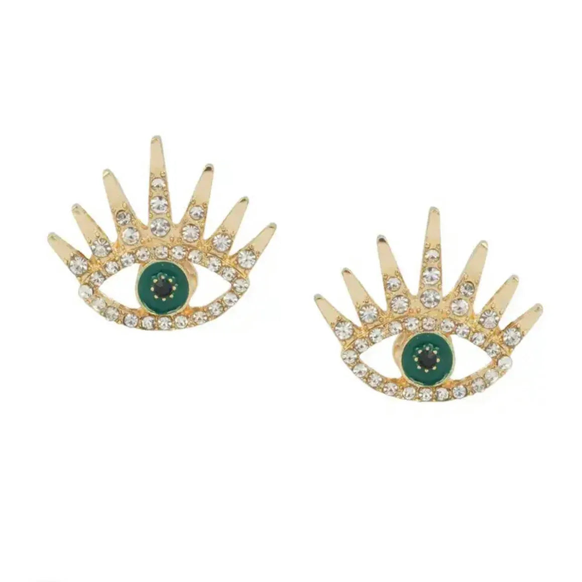 Green Evil Eye Stud Earrings – Gold-Toned - Nisha Gera