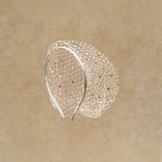 White Luxe Birdcage Bridal Face Veil Hairband