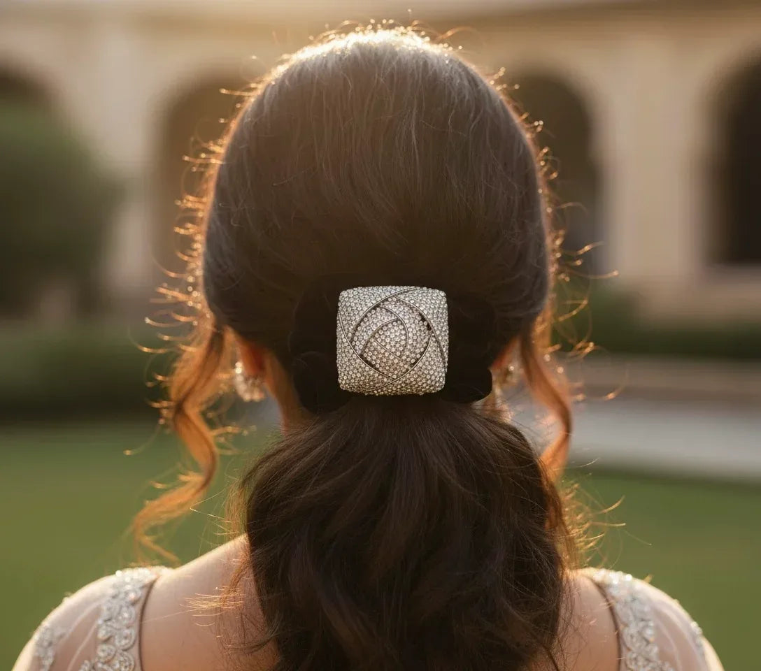 Black Velvet Scrunchie with Luxe Crystal Brooch