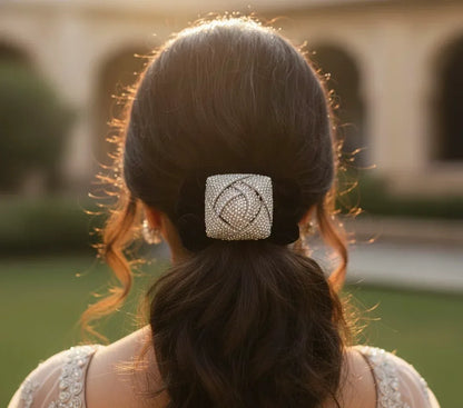 Black Velvet Scrunchie with Luxe Crystal Brooch