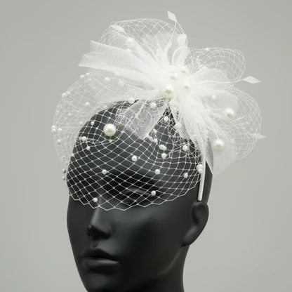Pearl Whisper Ivory White Birdcage Veil Fascinator