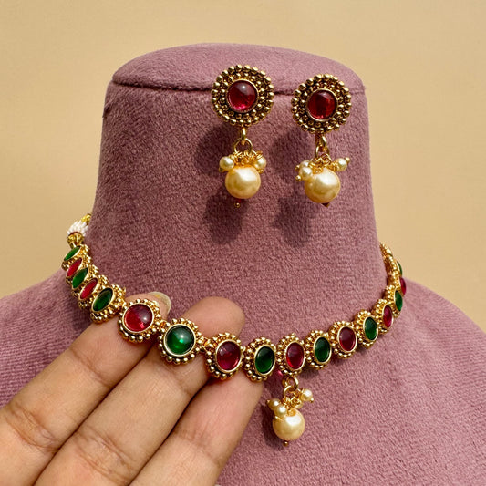 Rajkumari Ruby-Emerald Choker Necklace & Earring Set