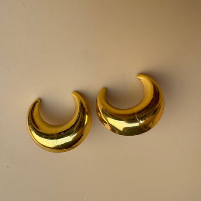 Golden Crescent Moon Stud Earrings