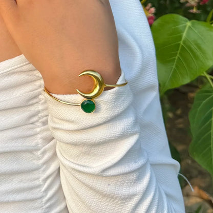 Emerald Crescent Adjustable Golden Bracelet