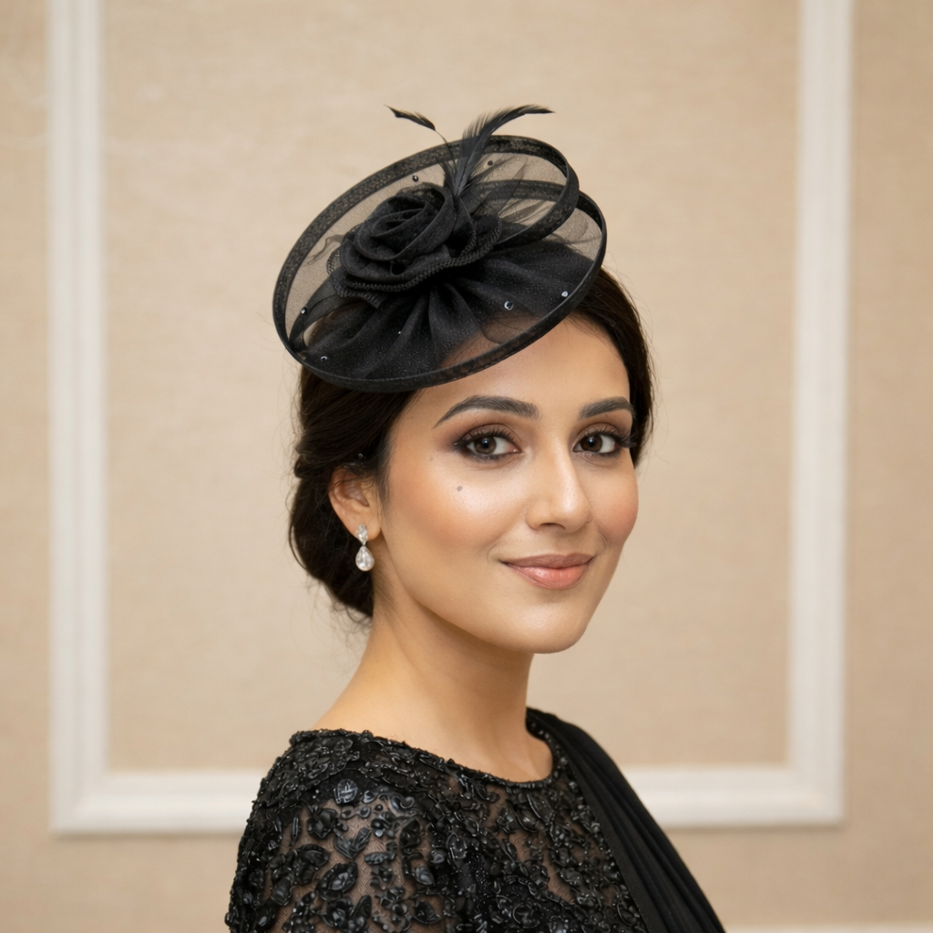 Black Feather and Pearls Fascinator