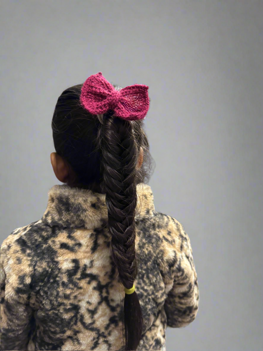 Wine Knitted Hair Bow