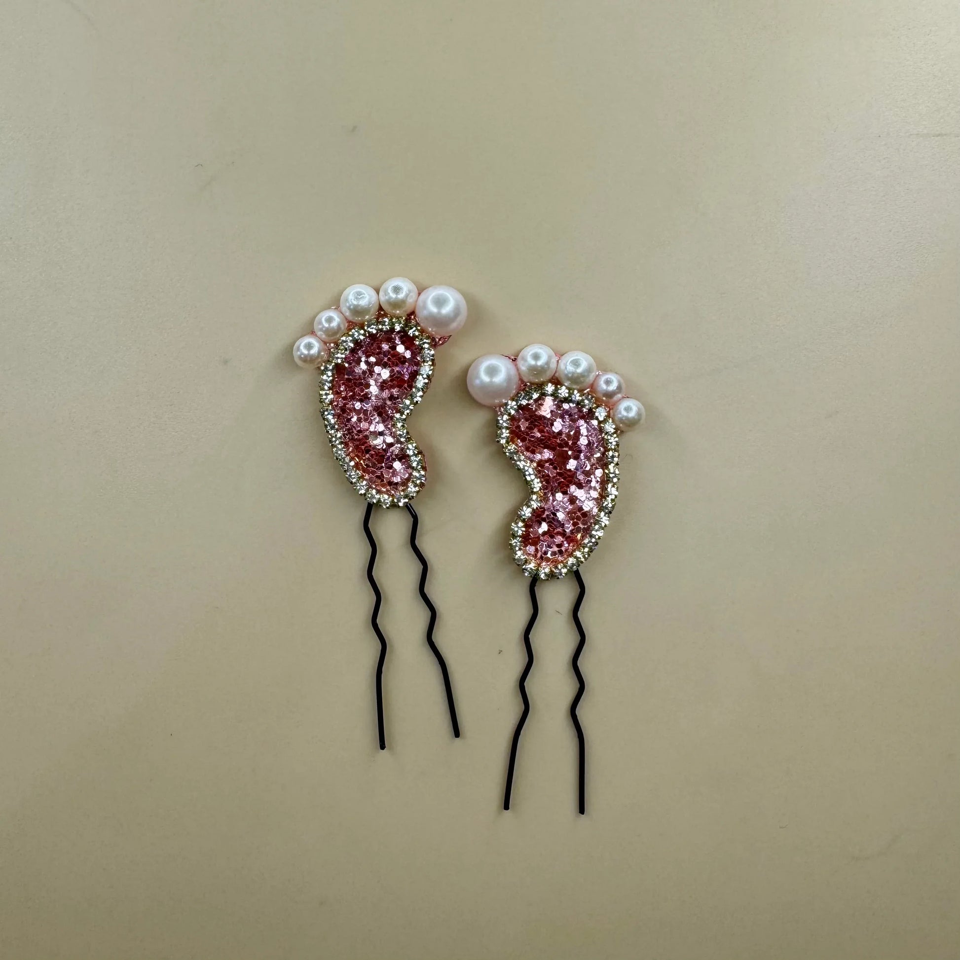 Pink Baby Feet Hair Pin Set (Mirror Pair) for baby shower 