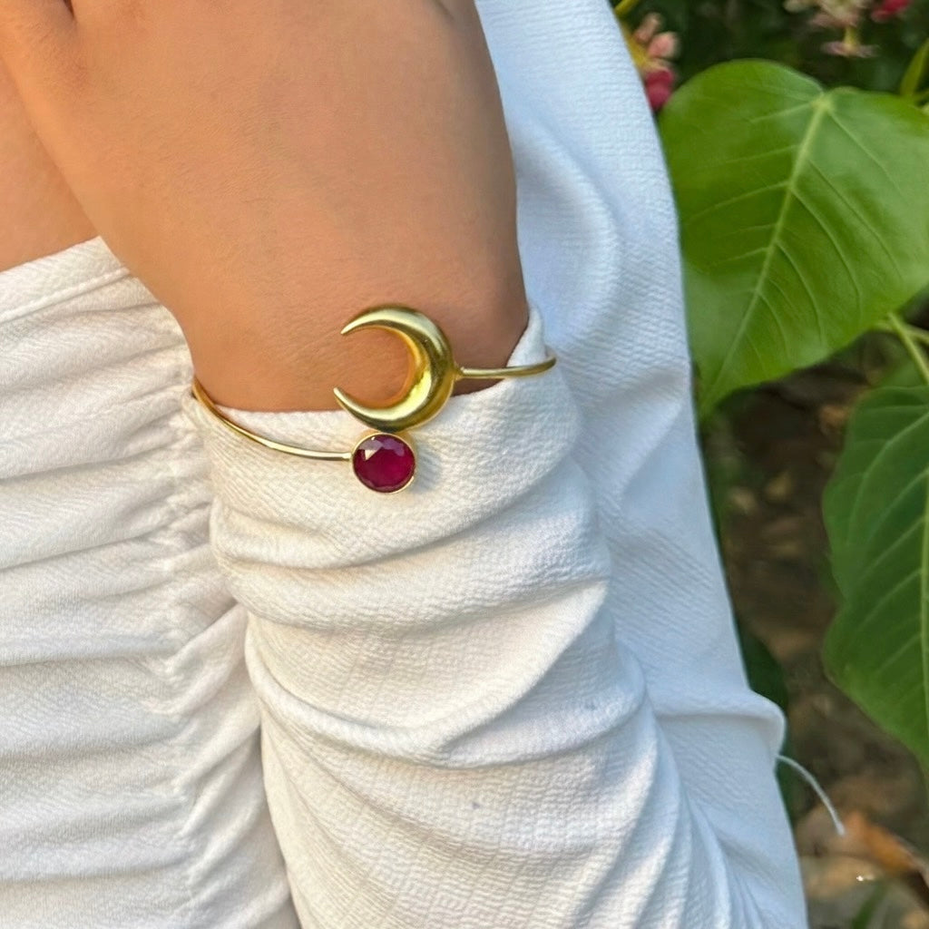 Ruby Crescent Adjustable Golden Bracelet