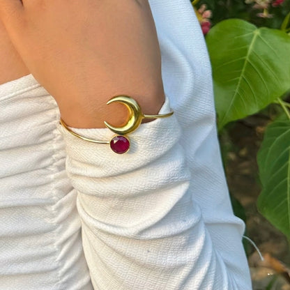 Ruby Crescent Adjustable Golden Bracelet