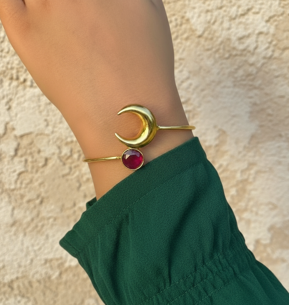 Ruby Crescent Adjustable Golden Bracelet