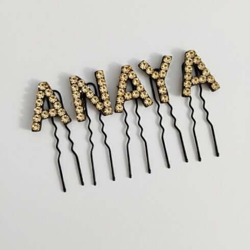 Custom Name Golden Crystal Letter Clips