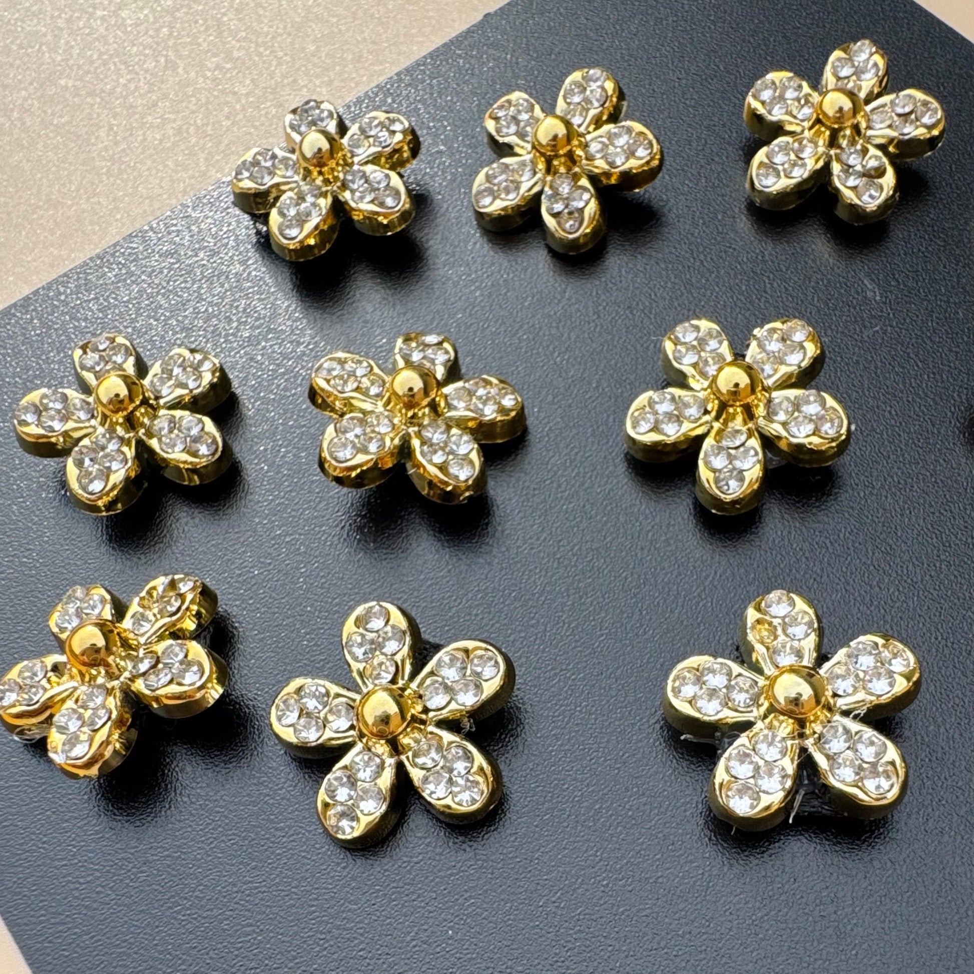 Golden Flower Velcro Hair Accessories – Set of 10 Crystal Floral Clips
