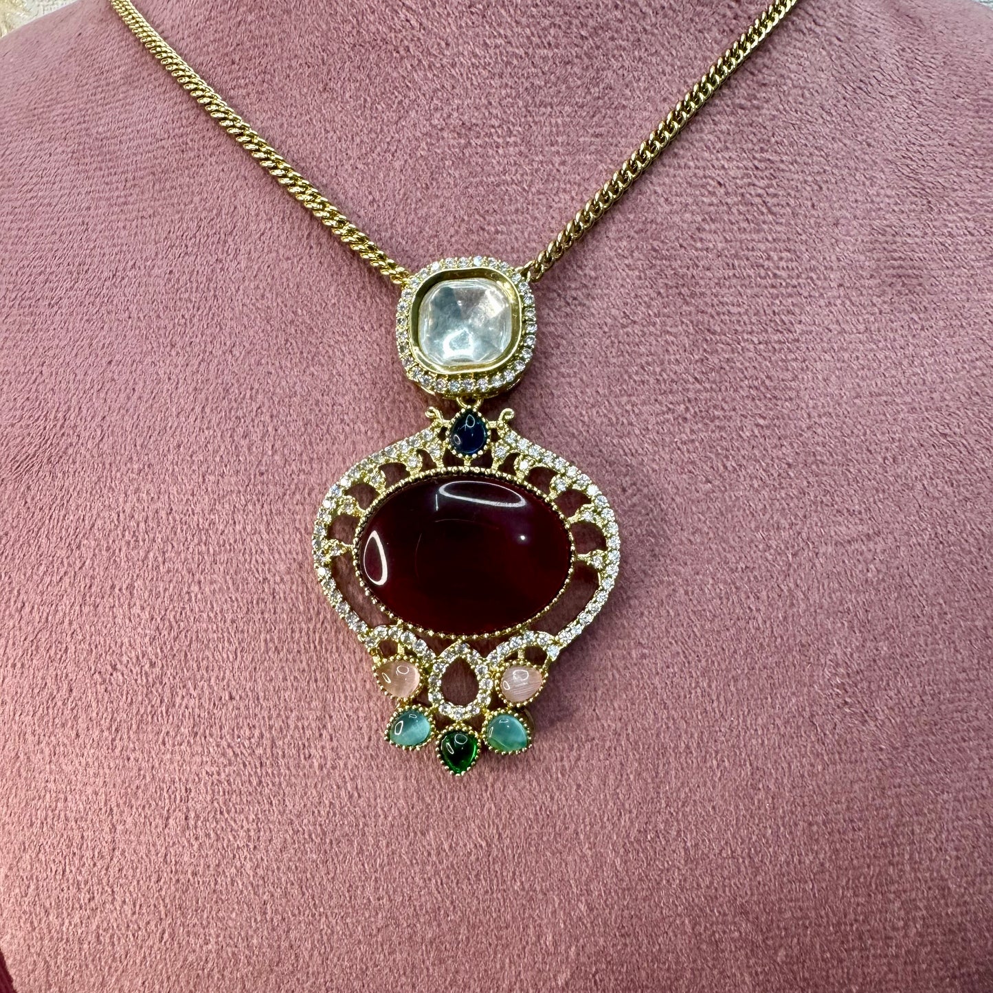 Regal Ruby & Kundan Pendant Necklace & Earrings Set