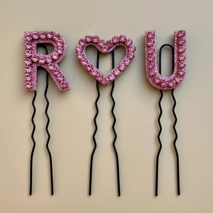 Custom Name Initials with Heart Hair Pin Set