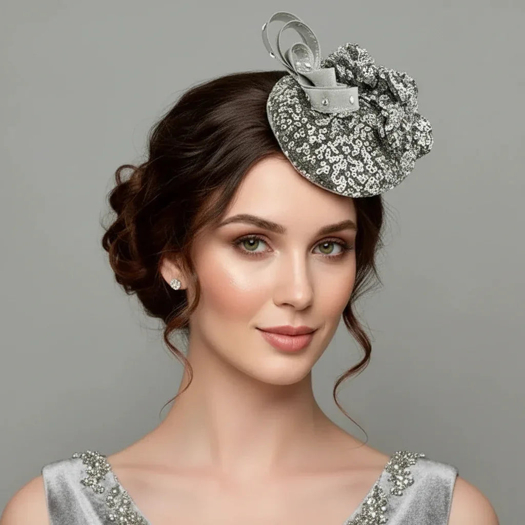 Dreamy Silver Sequin Fascinator Hat