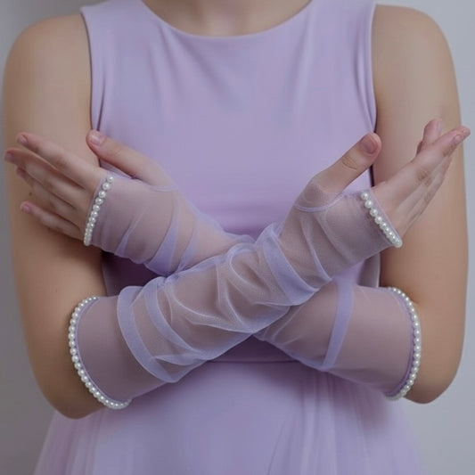 Lilac Sheer Mesh Sleeve Gloves – Fingerless Opera Style