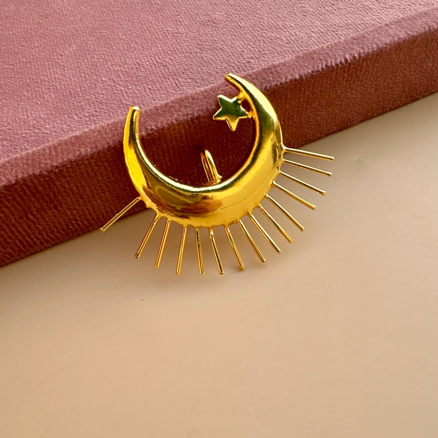 Golden Crescent Moon & Star Hair Pin