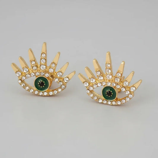 Green Evil Eye Stud Earrings – Gold-Toned - Nisha Gera