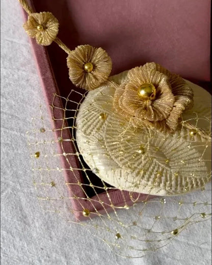 Golden Bloom Veil Fascinator Hat