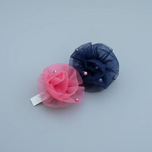Pink & Navy Blue Bloom Hair Clips