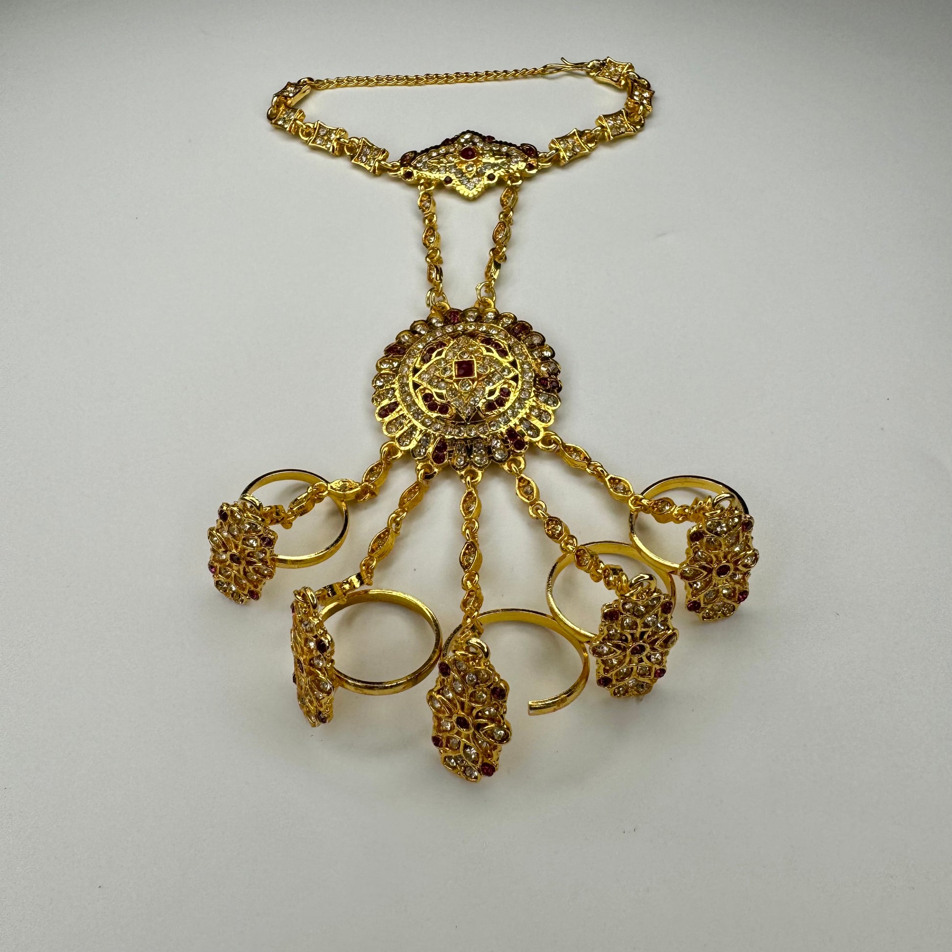 Gulbahar Hathphool Hand Jewelry (Single Piece) – Ruby Pink Stone