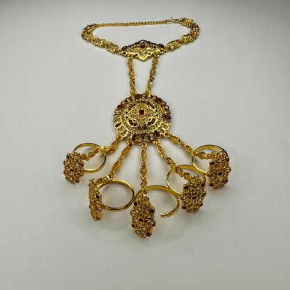 Gulbahar Hathphool Hand Jewelry (Single Piece) – Ruby Pink Stone