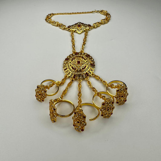 Gulbahar Hathphool Hand Jewelry (Single Piece) – Ruby Pink Stone
