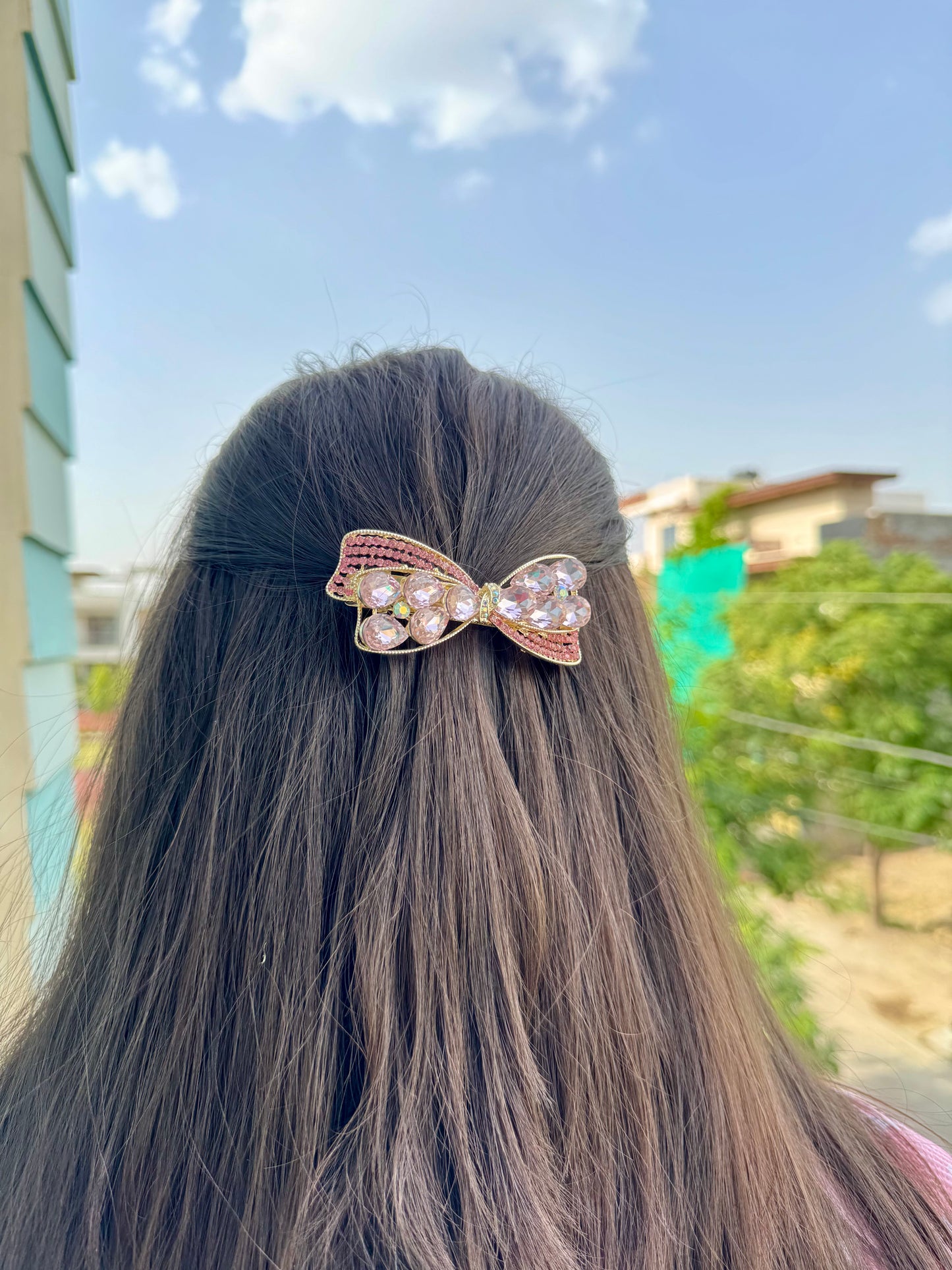 Pink Luxe Crystal Bow Barrette Clip