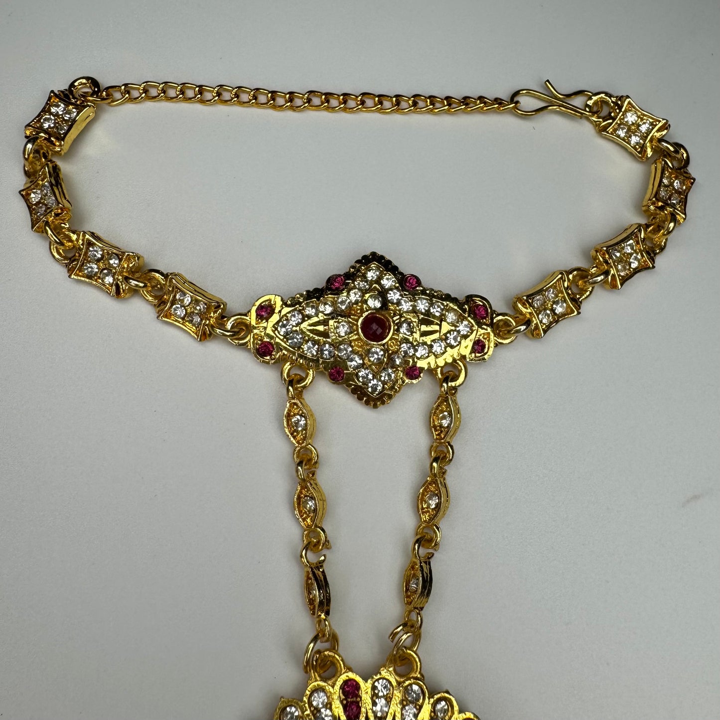 Gulbahar Hathphool Hand Jewelry (Single Piece) – Ruby Pink Stone