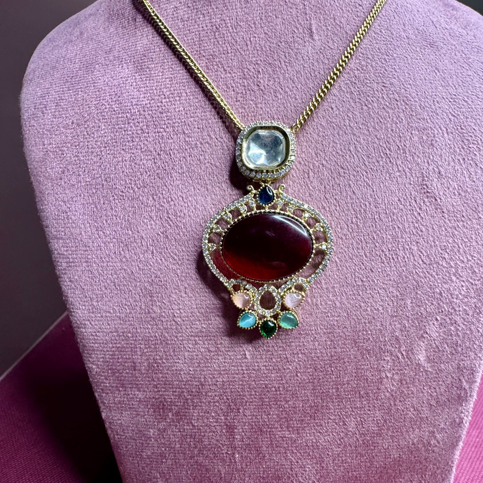 Regal Ruby & Kundan Pendant Necklace & Earrings Set