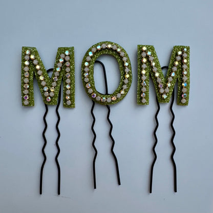 Crystal Luxe Letter Hair Pin | Green Base with Multicolor Crystals