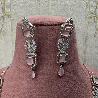 Blush Radiance Rhodium-Plated American Diamond Jewelry Set